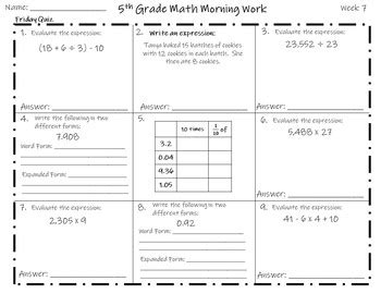 Afbeeldingsresultaten voor 5th Grade Math Morning Work