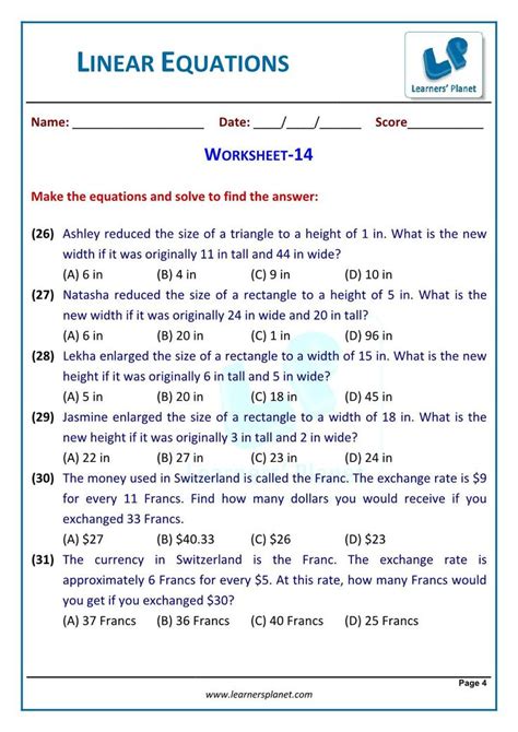 Toradh íomhá ar One Variable Word Problems Worksheet