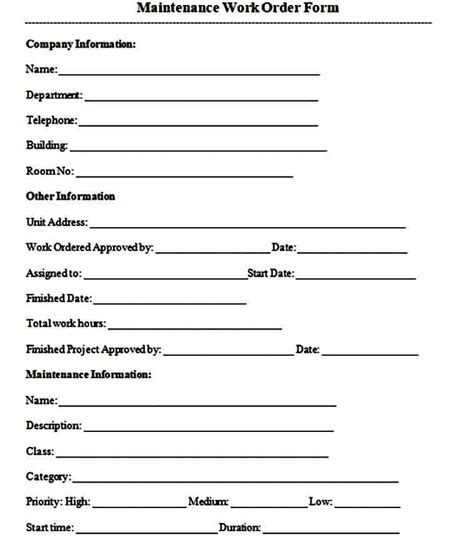 Image result for Maintenance Work Order Request Form