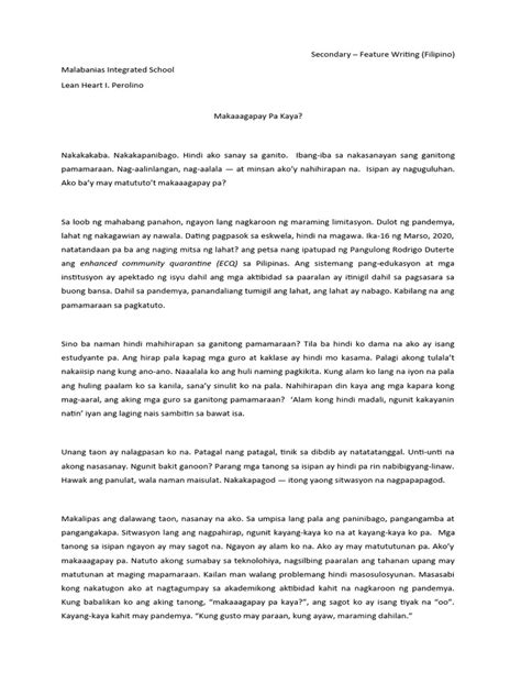 Image result for Feature Writing Filipino Examples