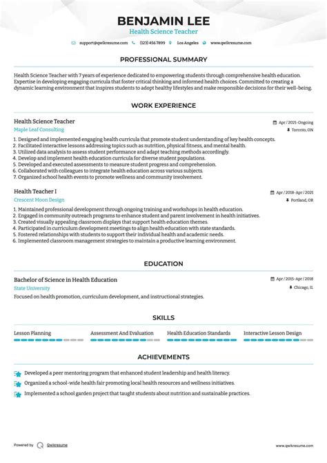 10+ Health Teacher Resume Samples & Templates for 2025