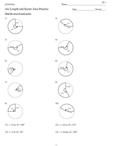 Afbeeldingsresultaten voor Arc Length and Sector Area Worksheet