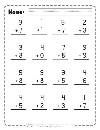Free Printable Single Digit Addition に対する画像結果