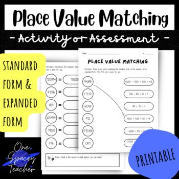 Toradh íomhá ar Place Value Matching Worksheet