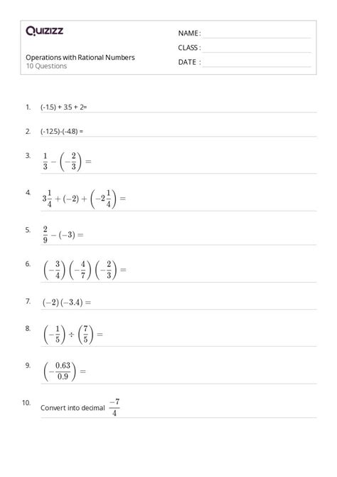 Image result for Rational Numbers Integers Worksheet