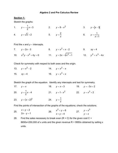 Image result for Pre Calculus Worksheet