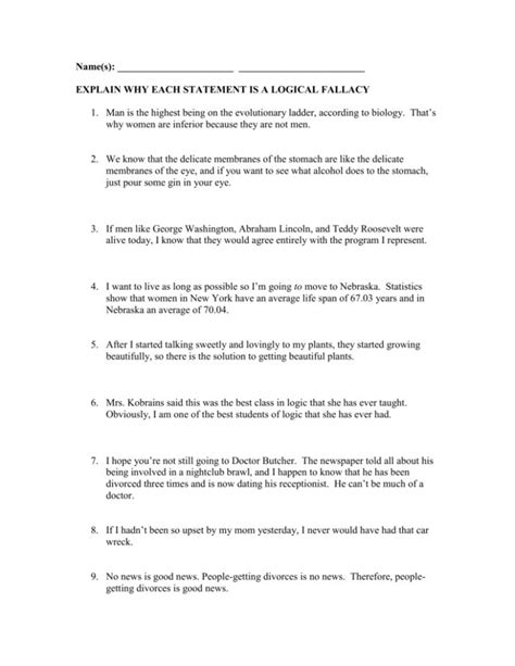 Toradh íomhá ar Logical Fallacies Worksheet