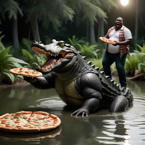 Image result for Guy Eating Pizza in Swamp with Alligator