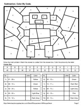 Image result for 2-Digit Subtraction Coloring Sheet