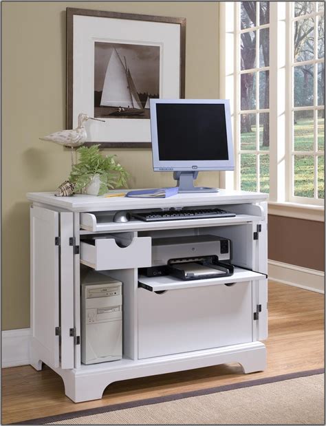 Image result for Compact Computer Desk with Printer Shelf Whitewash