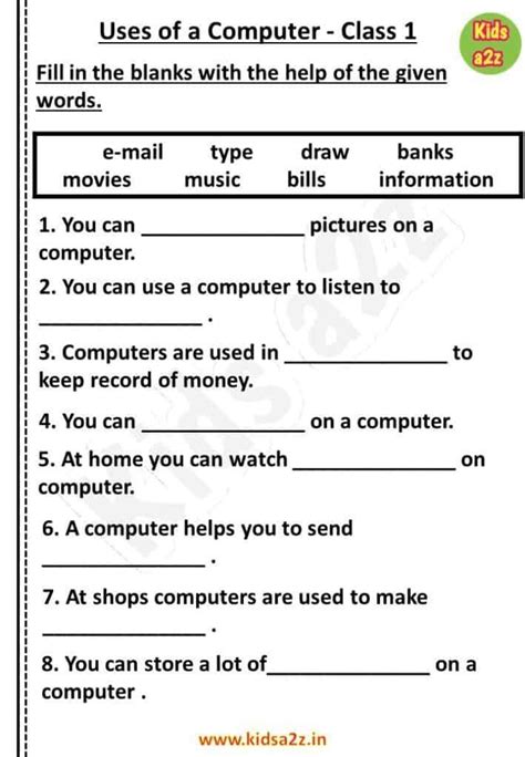 Image result for Class 1 Computer Worksheet with Answers