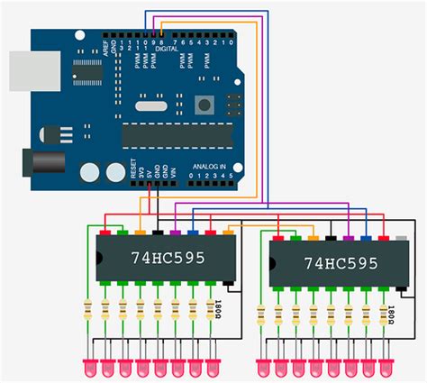 Image result for Arduino Sequential LED Code Using 74HC595