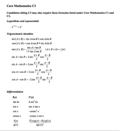 Image result for Formula Book Edexcel a Level Maths