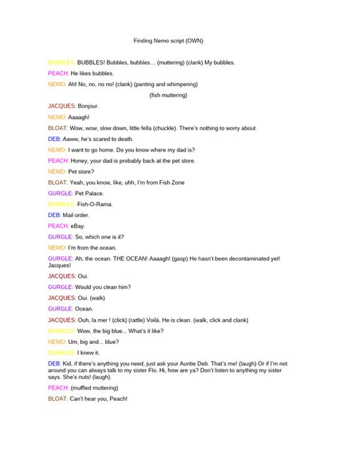 Image result for finding nemo script scenes