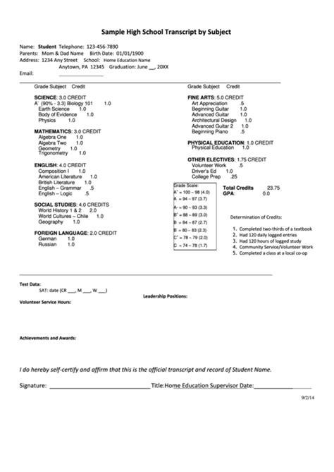 Image result for Sample High School Transcript Template