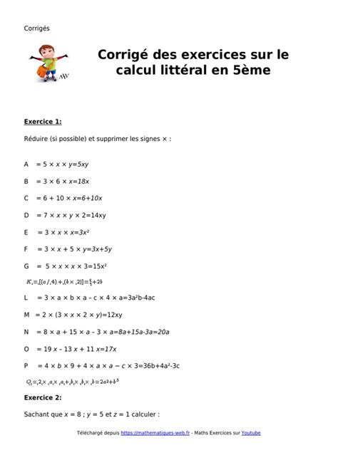 Image result for Calcul Litteral 5Eme