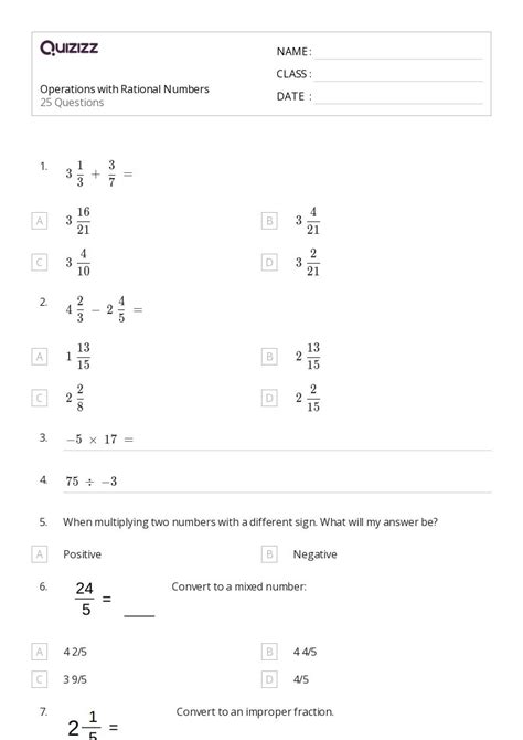 Rational Numbers Worksheet に対する画像結果