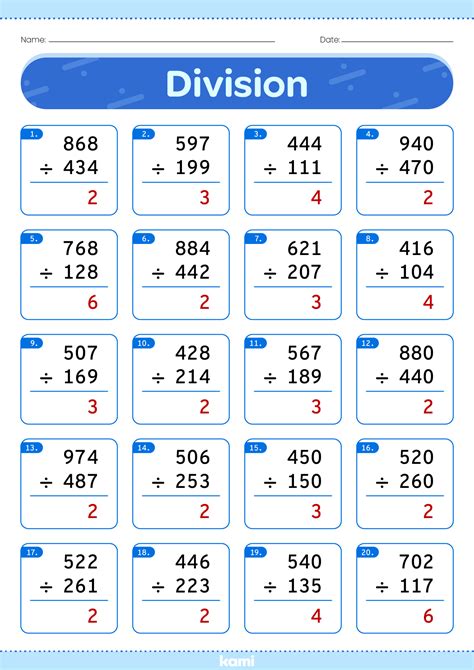 Division Worksheets with Answer Key に対する画像結果
