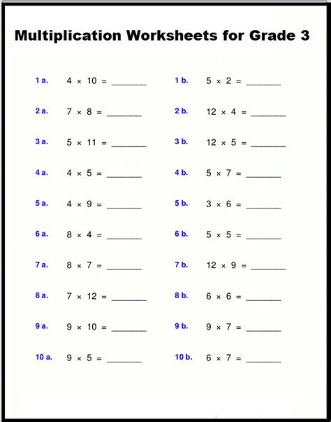 Image result for 3rd Grade Math Worksheets Multiplication 1-10