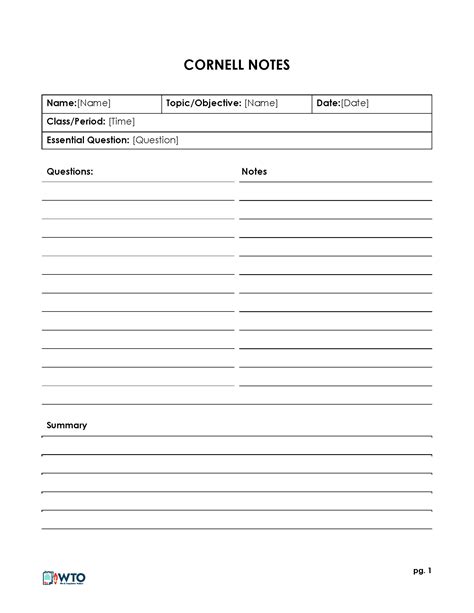 Cornell Notes Template Free に対する画像結果