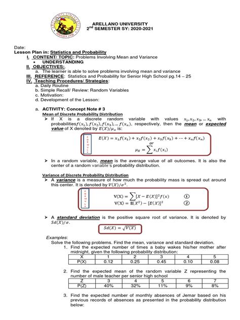 Image result for Problem Involving Mean Abd Variance of Probability Distribution Problem