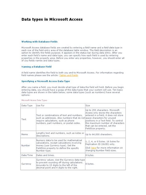 Image result for Access Database Data Types
