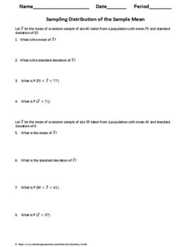 Image result for Sampling Distribution Worksheet