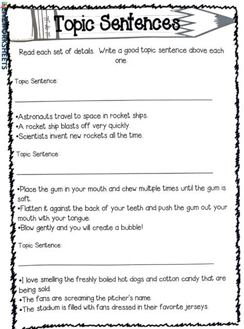 Toradh íomhá ar Topic Sentence Paragraph Worksheet