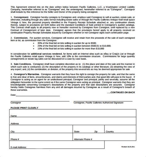 Image result for Consignment Contract Form