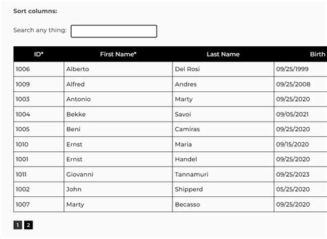 Image result for Sorting Table in HTML/CSS