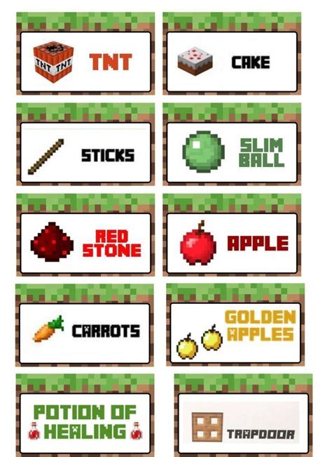 Toradh íomhá ar Minecraft Party Food Cards
