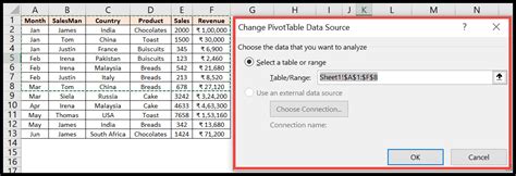 Toradh íomhá ar Change Data Source PivotTable