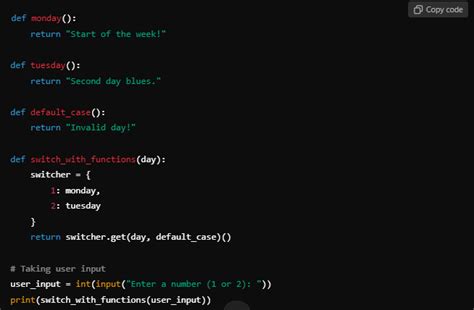 Switch Case in Python with User Input に対する画像結果