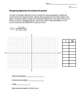 Image result for Graphing Rational Functions Worksheet