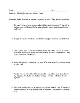 Afbeeldingsresultaten voor Mutually Exclusive Practice Answer Key