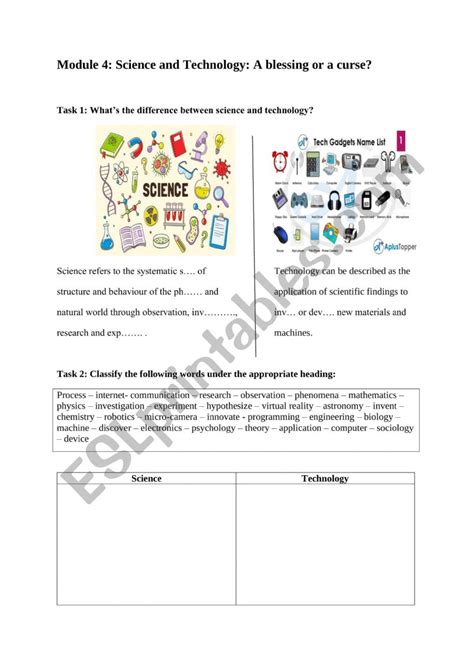 Image result for Science vs Technology Worksheet