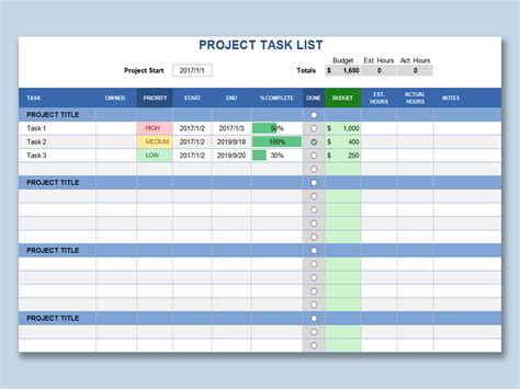 Image result for Excel Task List