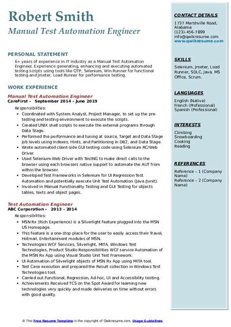 Image result for CV for Automation Test Engineer