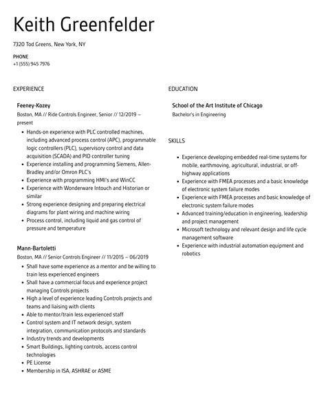 Image result for Controls Engineer Resume Examples