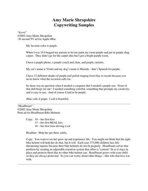 Image result for Examples of Written Copy
