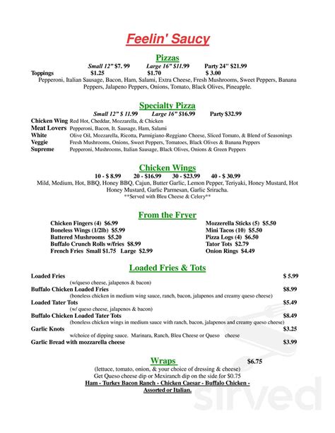 Image result for Feelin Saucy Menu