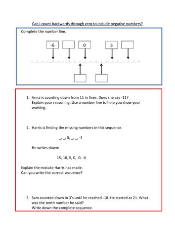 Image result for Count Back Negative Numbers Worksheet