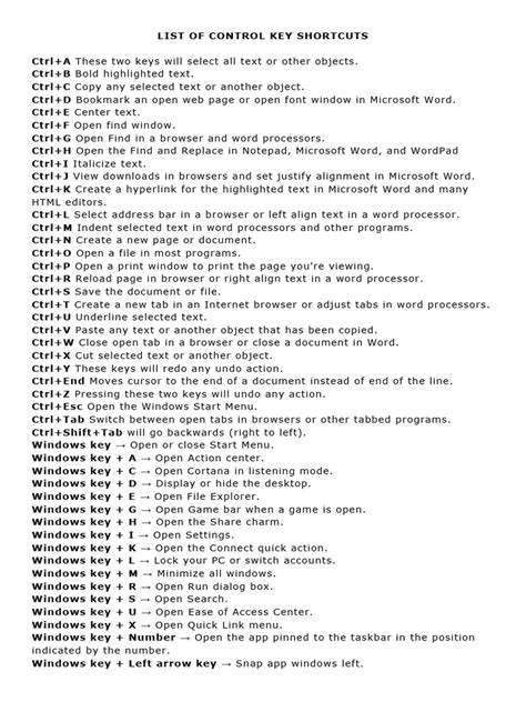 Image result for Printable List of Control Functions for Keyboard