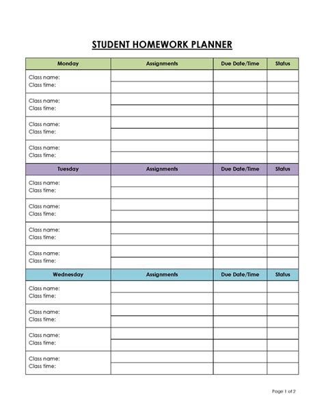 Image result for Free Printable Student Assignment Planner