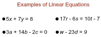 Image result for Examples of Linear Equations