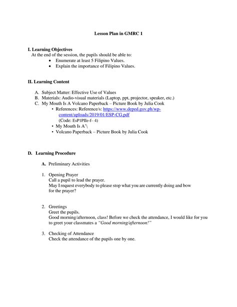 Image result for Example of Lesson Plan in Elementary