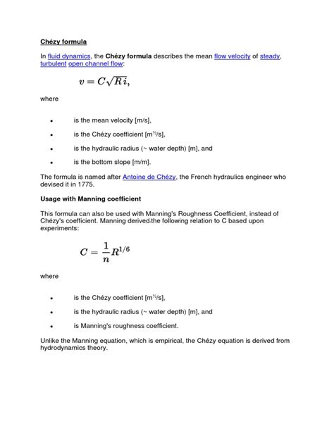 Image result for Chezy Formula