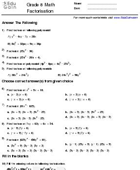 Image result for Factorisation Class 8 Practice Questions