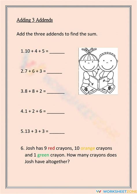 Résultat d’images pour 3 Addends Addition Worksheet