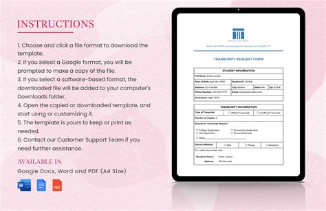Toradh íomhá ar Transcript Request Form Template